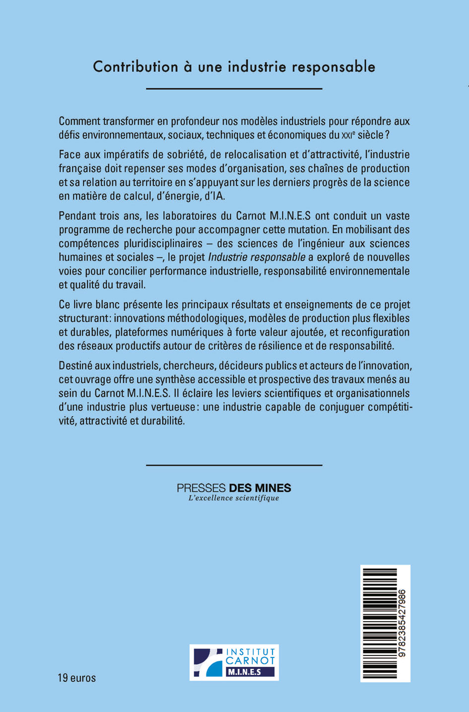 Contribution à une industrie responsable 4e de couverture