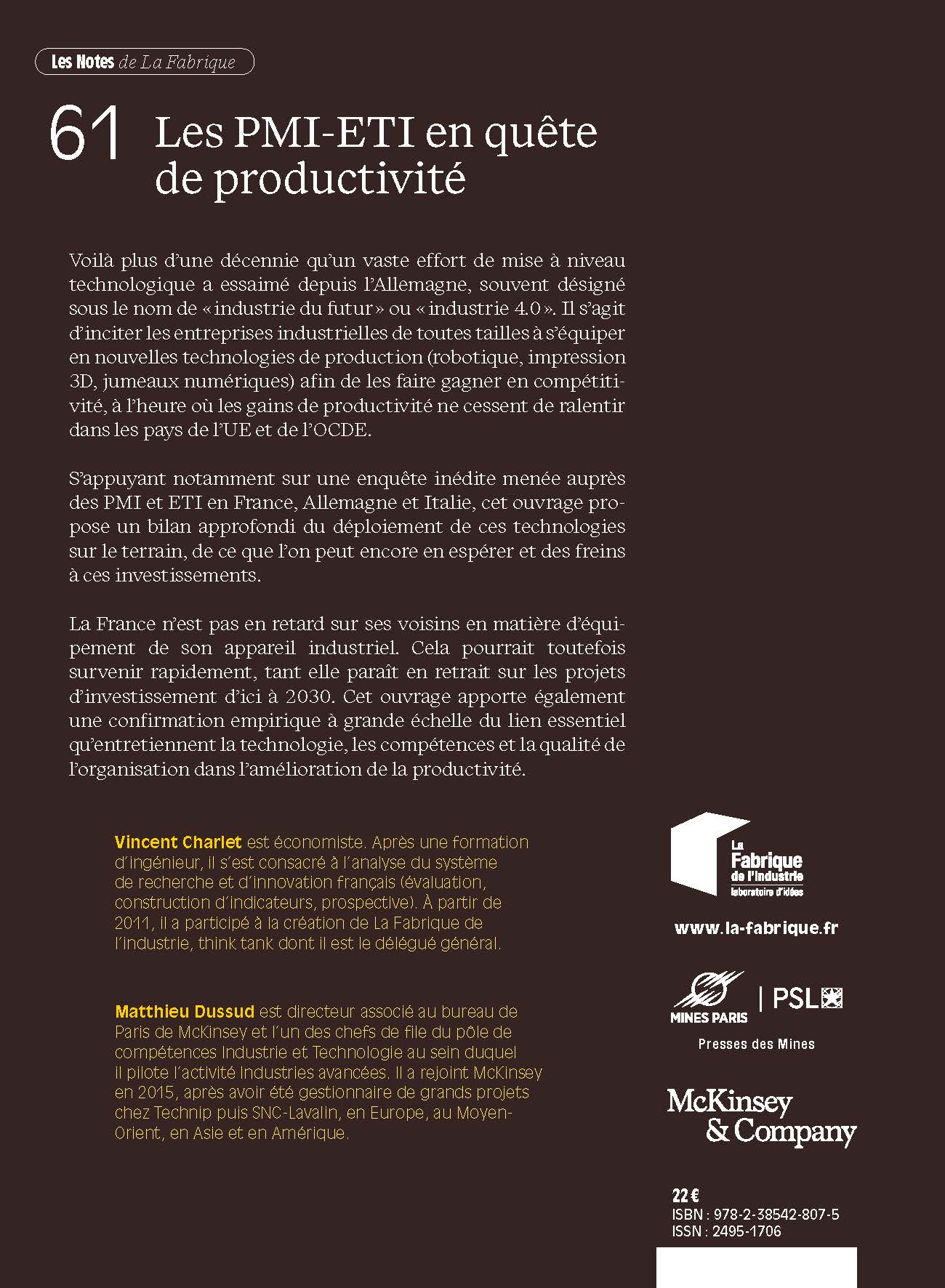4e de couverture Les PMI-ETI en quête de productivité