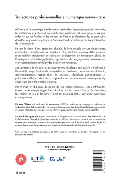 4e de couverture Trajectoires professionnelles et numérique universitaire - Presses des Mines