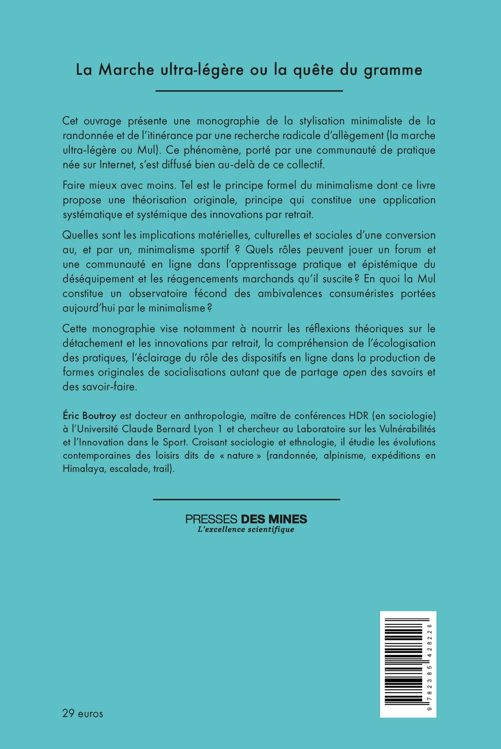 4e de couverture du livre La Marche ultra-légère ou la quête du gramme