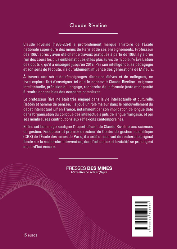 4e de couverture du livre sur Claude Riveline publié aux Presses des Mines